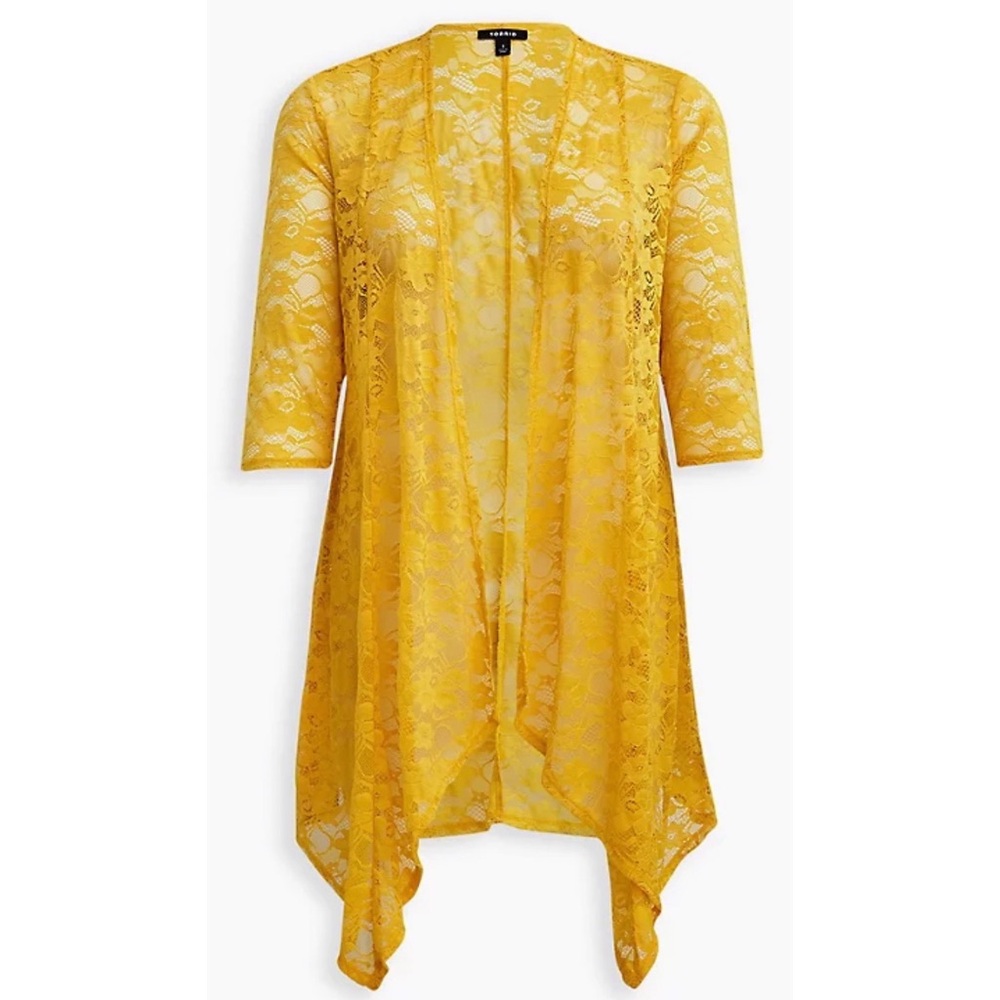 Torrid Yellow Lace Front Kimono Cardigan NWT SZ 1 (14/16) - Picture 5 of 12